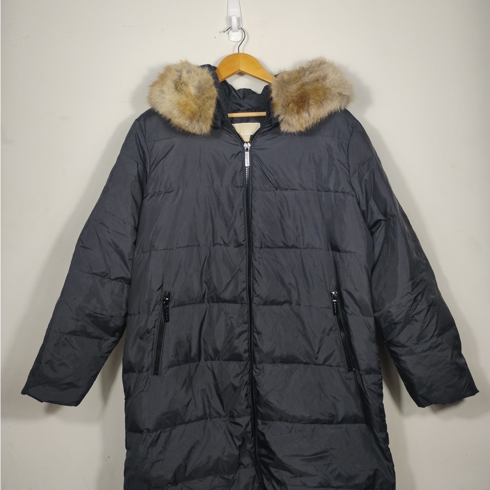 Michael Kors Jacket Coat Puffer Faux Fur Hood Lining Down Black Xl